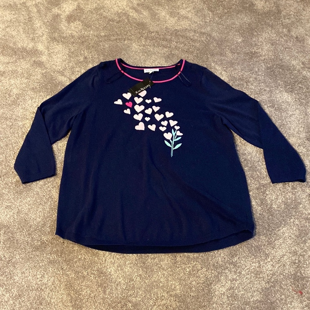Kim Rogers Navy Valentines Heart Sweater SIZE XL